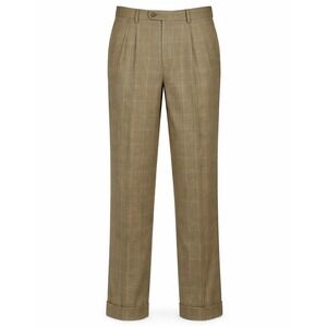 Linea Naturale Luxe Dress Pants Men 34 Tan Windowpane Wool Super 120 Italy